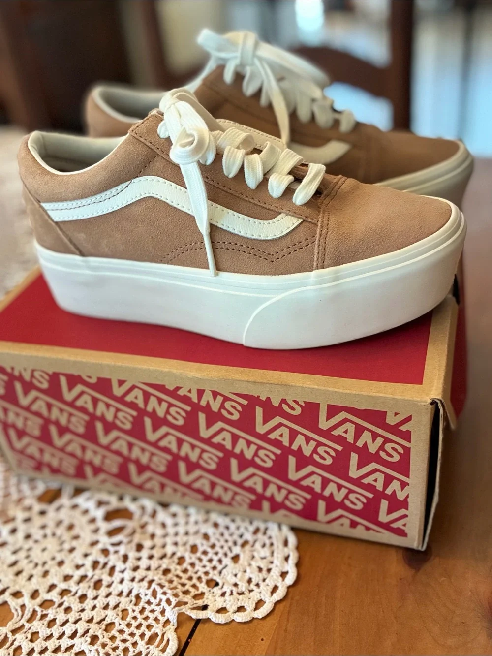 New Vans Old Skool Stackform Sneakers - Brown and White - Picture 4 of 12